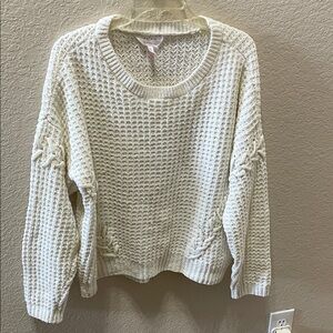 No Boundaries Cream Waffle & Cable Knit Crew Sweater